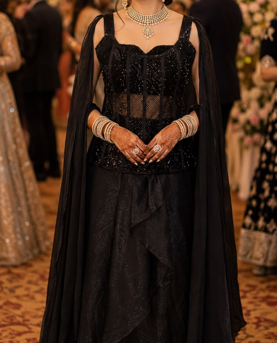 BLACK - Black Embroidered Work Fandy Readymade Lehenga Choli
